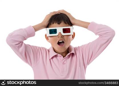 child whit 3d glasses a over white background