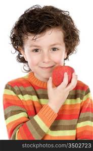 Child whit apple a over white background