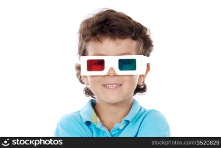 Child whit three dimensions glasses a over white background