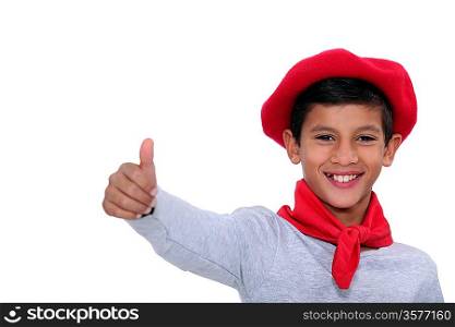 Child with red scarf and beret