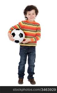 Child with soccer ball a over white background