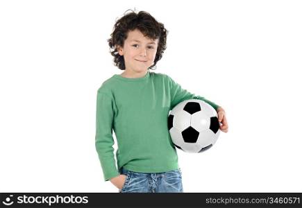 Child with soccer ball on a over white background
