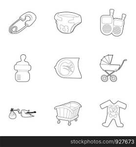 Childhood icons set. Outline set of 9 childhood vector icons for web isolated on white background. Childhood icons set, outline style