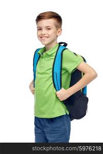 childhood, school, education and people concept - happy smiling student boy with school bag