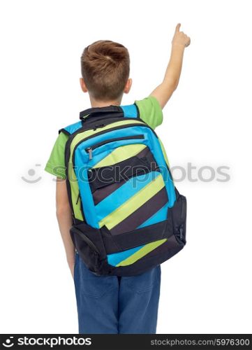 childhood, school, education and people concept - happy smiling student boy with school bag