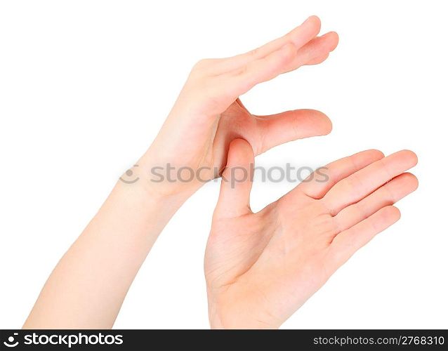 childish hands represents letter E from alphabet