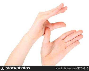 childish hands represents letter E from alphabet