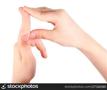 childish hands represents letter R from alphabet