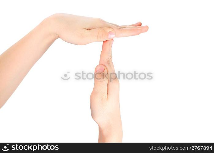 childish hands represents letter T from alphabet