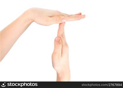 childish hands represents letter T from alphabet