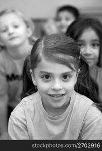 Children (4-5) smiling, portrait (B&W)