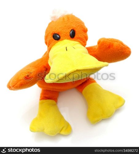 Children&acute;s bright beautiful soft toy for the child on a white background