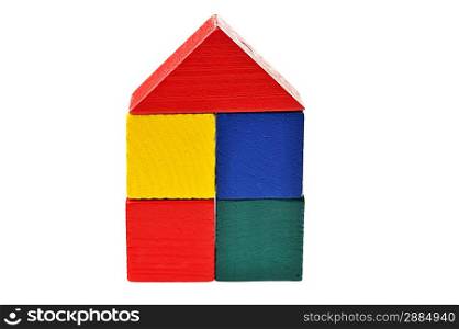Children&acute;s wooden toy blocks isolated on white background