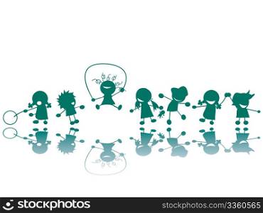 Children at the playground silhouettes, vector art