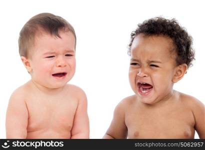 Children crying isolated on a white background