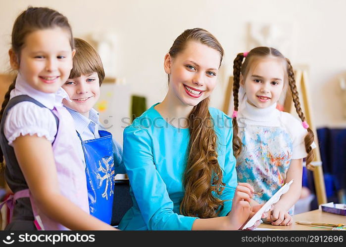 Children drawing and painting