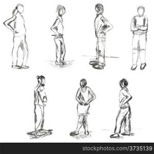 children drawing - sketches of standing people