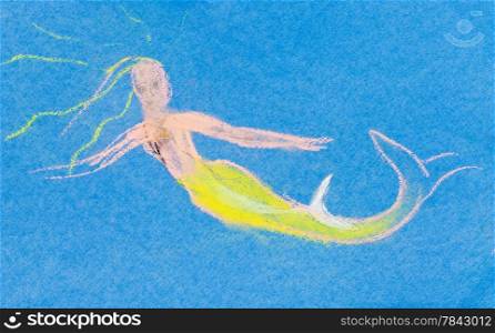 children drawing - water nymph in blue sea