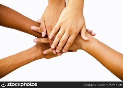 children hand for power and unity on white background