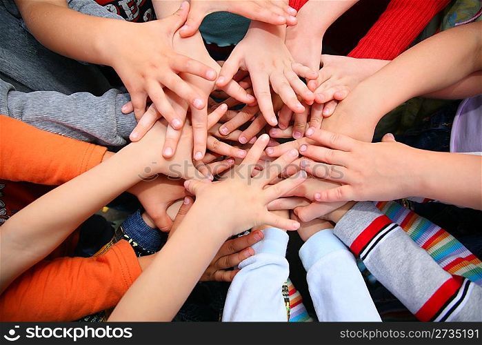Children have combined hands together