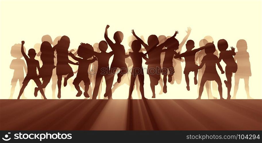 Children Jumping for Joy and Excitement Background. Children Jumping