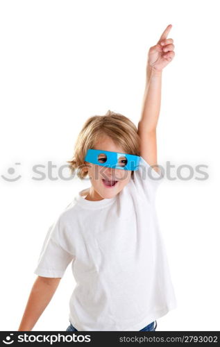 children kid with futuristic funny blue glasses happy on white background