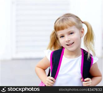 children little girl with pigtails going to school with backpack