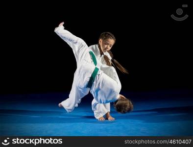 Children martial arts fighters isolated