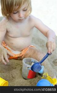 Children on the beach sun screen protection moisture cream