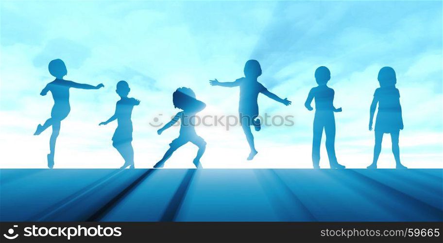 Children Playing Outside with Silhouette of Kids Concept. Children Playing Outside