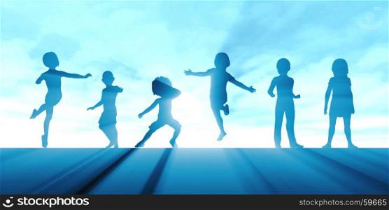 Children Playing Outside with Silhouette of Kids Concept. Children Playing Outside
