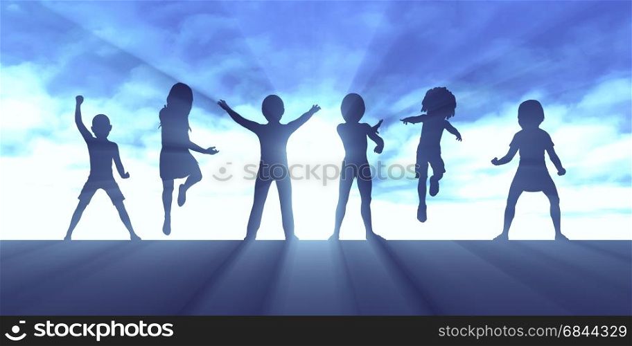 Children Playing Outside with Silhouette of Kids Concept. Children Playing Outside. Children Playing Outside