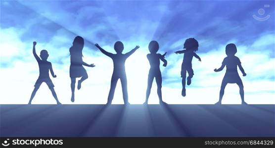 Children Playing Outside with Silhouette of Kids Concept. Children Playing Outside. Children Playing Outside