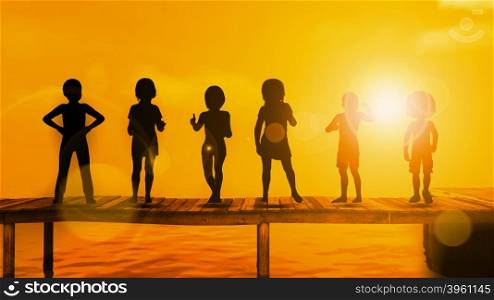Children Playing Silhouette Against the Setting Sun
