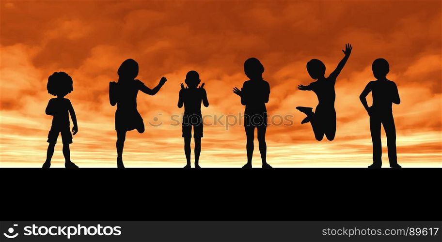 Children Playing Silhouette Against the Setting Sun. Children Playing Silhouette