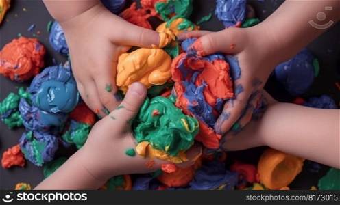 children playing with colorful plasticine generative ai.