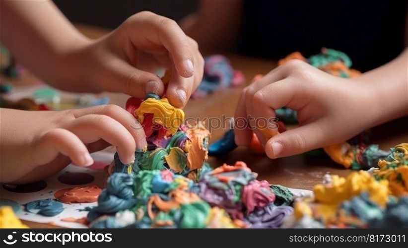 children playing with colorful plasticine sculpt figure generative ai.