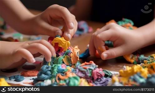 children playing with colorful plasticine sculpt figure generative ai.