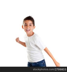 children punch boy funny gesture smiling on white background