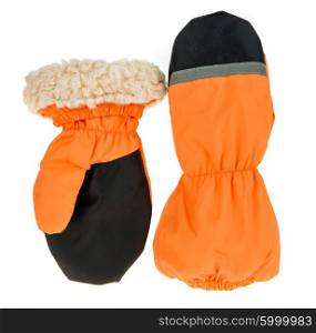 Children&rsquo;s autumn-winter mittens on a white background