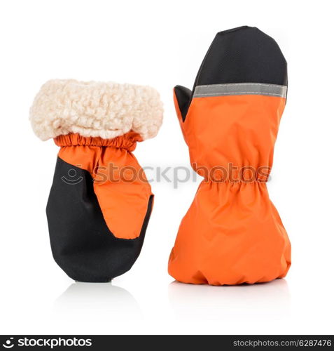 Children&rsquo;s autumn-winter mittens on a white background