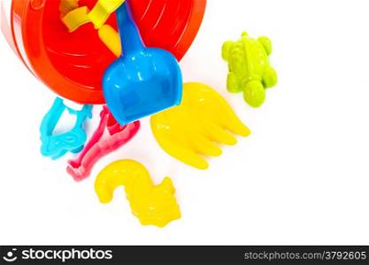 children&rsquo;s beach toys isolated on white background