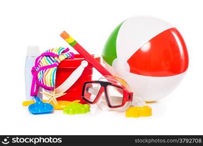 children&rsquo;s beach toys isolated on white background