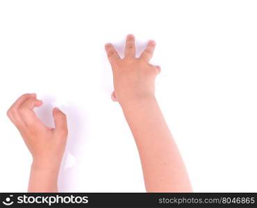 children&rsquo;s hands on a white background