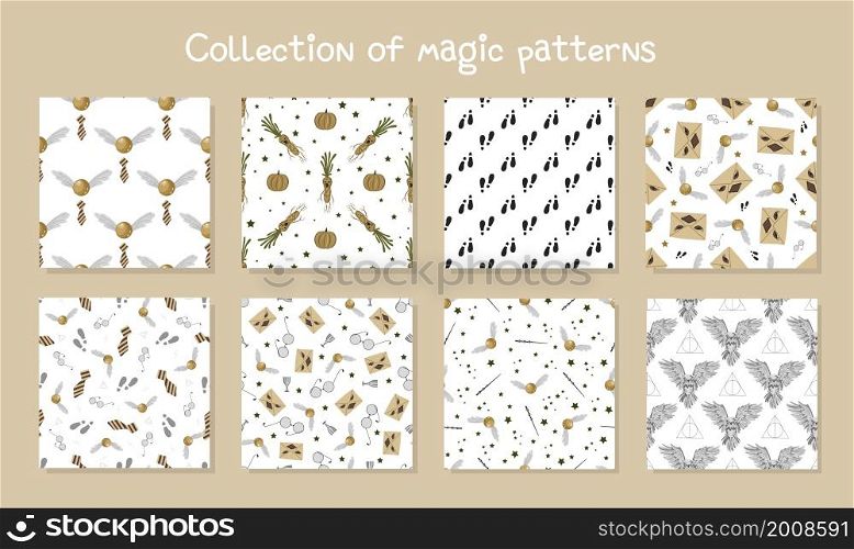 CHILDREN&rsquo;S PATTERN SET. The theme of magic and witchcraft. Neutral nude shades. Textile design for little ones.. CHILDREN&rsquo;S PATTERN SET. The theme of magic and witchcraft. Neutral nude shades. Textile design for little ones