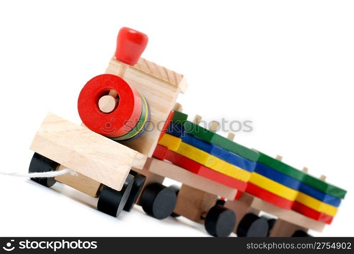 Children&rsquo;s toy. A steam locomotive isolated on a white background