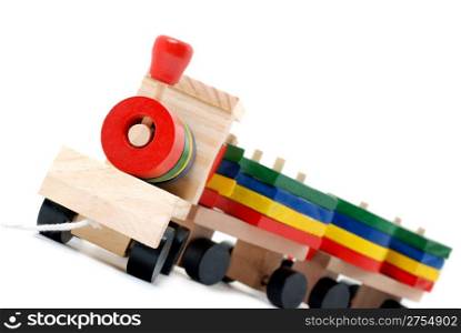 Children&rsquo;s toy. A steam locomotive isolated on a white background