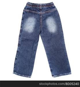 Children&rsquo;s wear - blue jeans isolated over white background (rear view)
