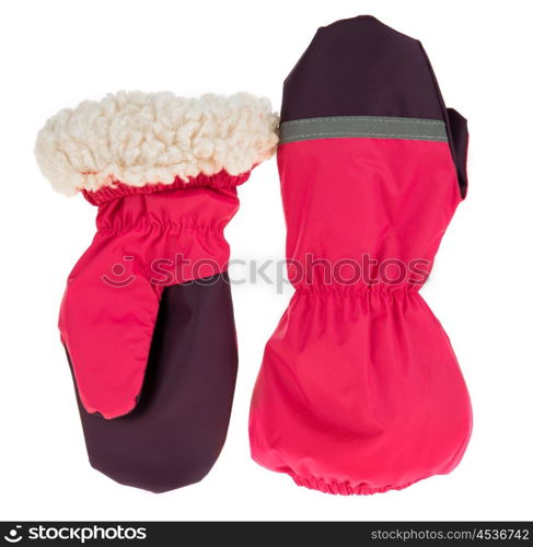 Children's autumn-winter mittens on a white background
