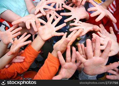 Children`s hands with spread fingers